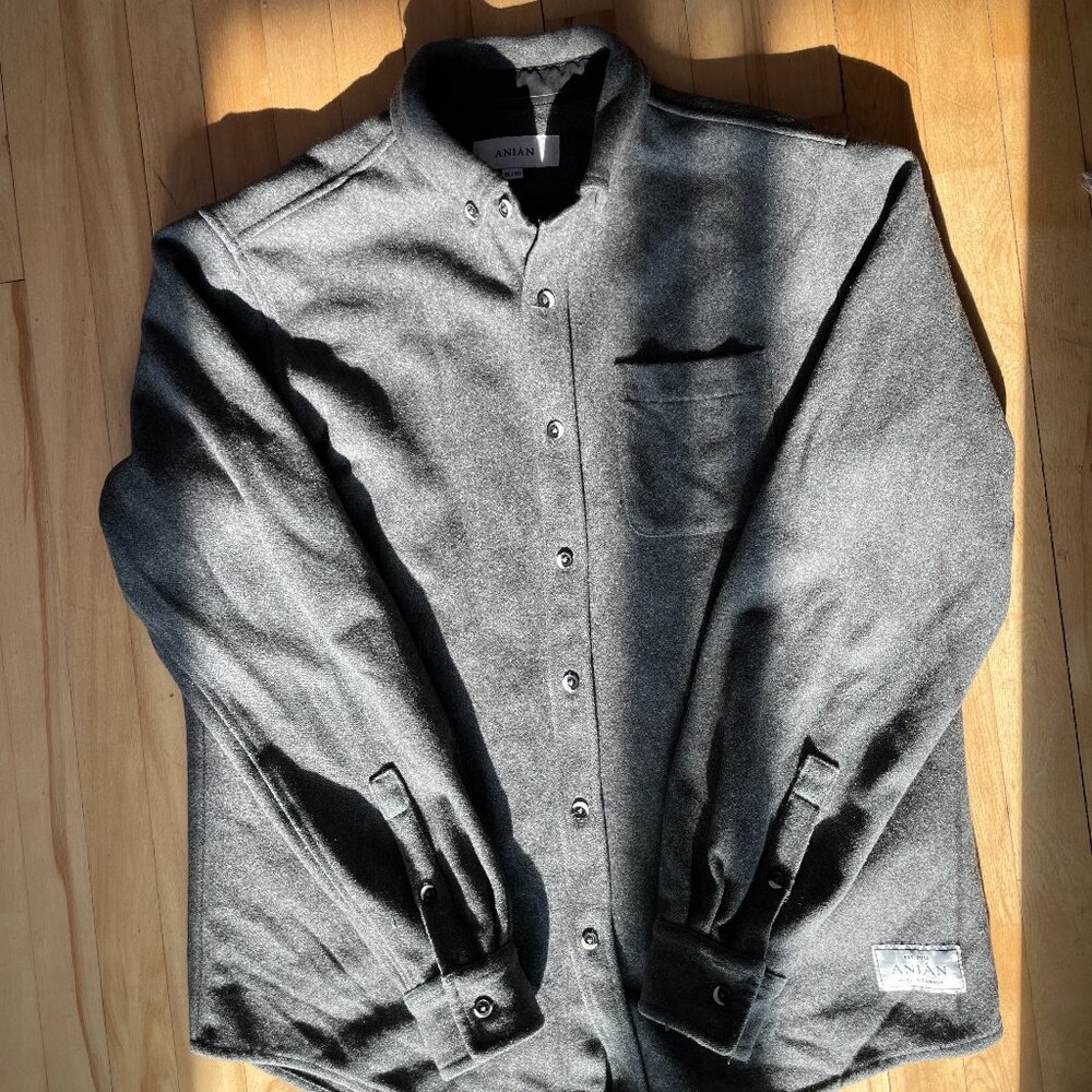 Anian Modern Melton Wool Shirt Mens Gray Button Front Made in Canada